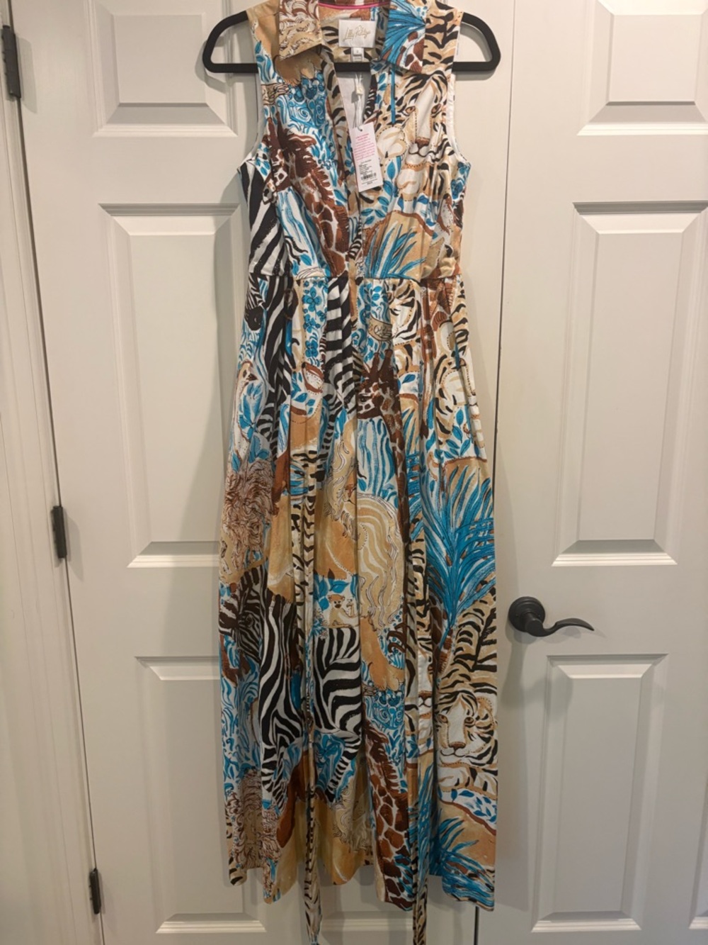 Lilly Pulitzer Blue and Brown Tropical Animal Print Shirt Dress, NWT. - Picture 2 of 5